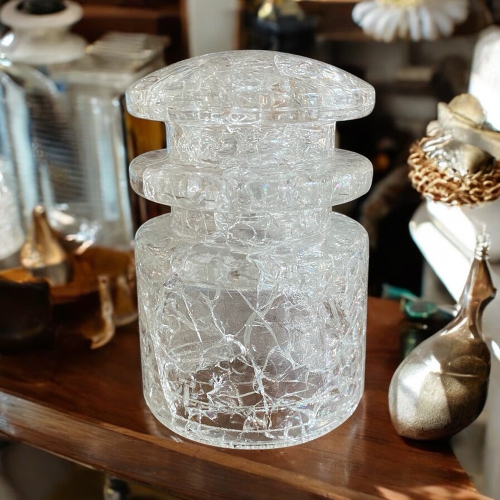 Vintage 1963 Hemingray 18 Clear Crackle Glass Insulator Deco